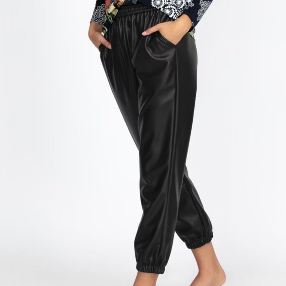 Johnny Was Black Faux Leather Jogger Pants Size XL